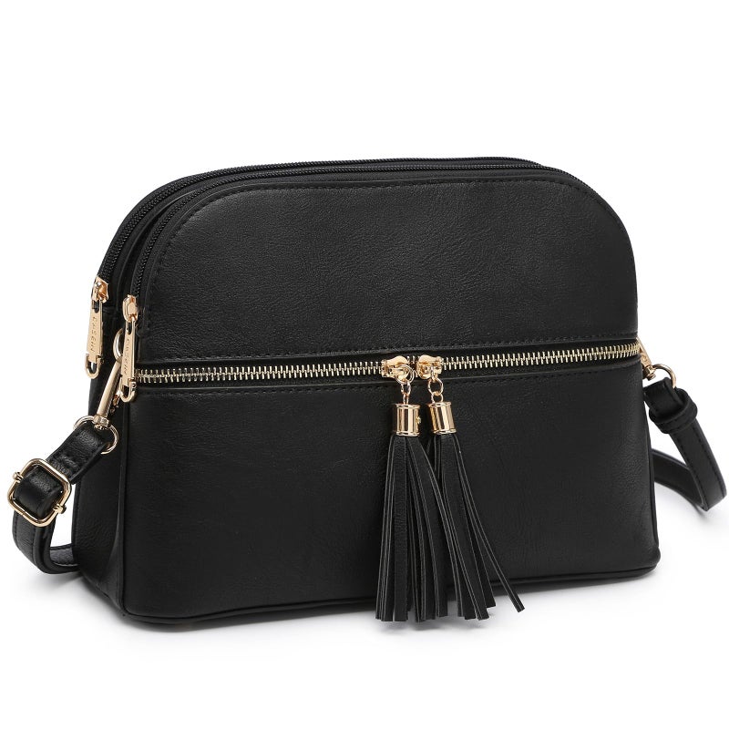Dasein Women Tassel Zipper Pocket Crossbody Bag Shoulder Purse Fashion Travel Bag with Multi Pockets(1-Black) - Image 1